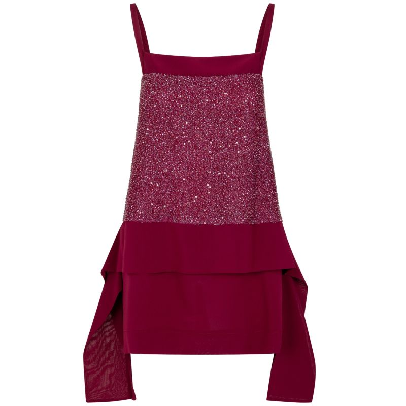 Cherry Red Silk Embroidered Mini Dress image