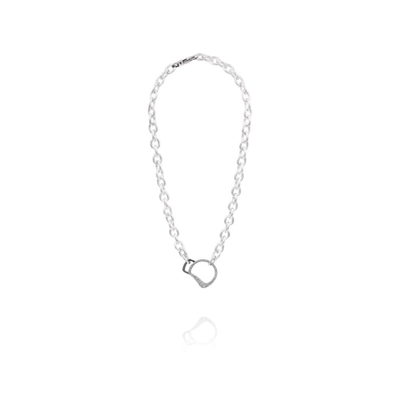 Cheval Bit Chain Necklace In Silver With Natural Diamonds By Vincent Peach image