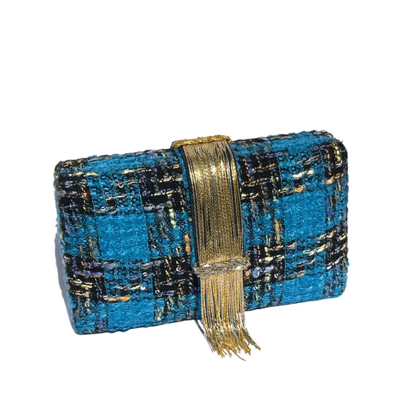 Blue Tweed Fringe Clutch image