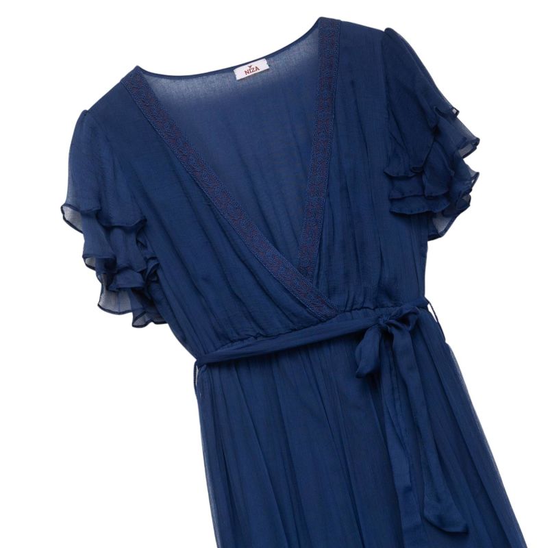 Chiffon Midi Dress With Lace Blue image