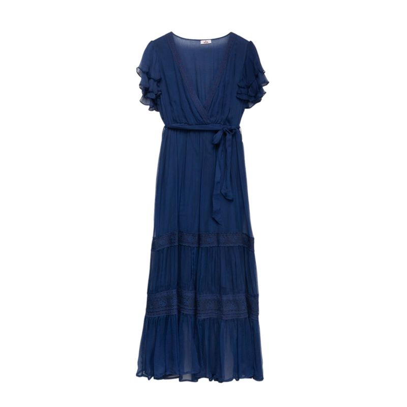 Chiffon Midi Dress With Lace Blue image