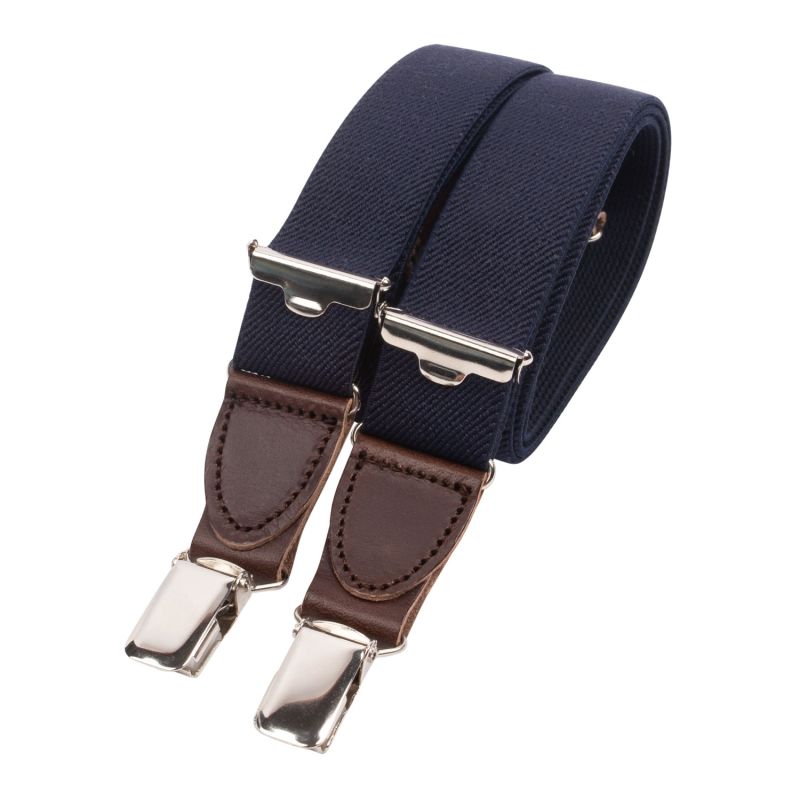 Chocolate Brown Leather Navy Blue Skinny Braces image