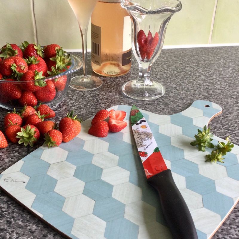 Chopping Boards Set. Light Blue Hexagonal Design. One Rectangle One Square And One Paddle Shaped Board Melamine. Stylish And Practical Gift. image