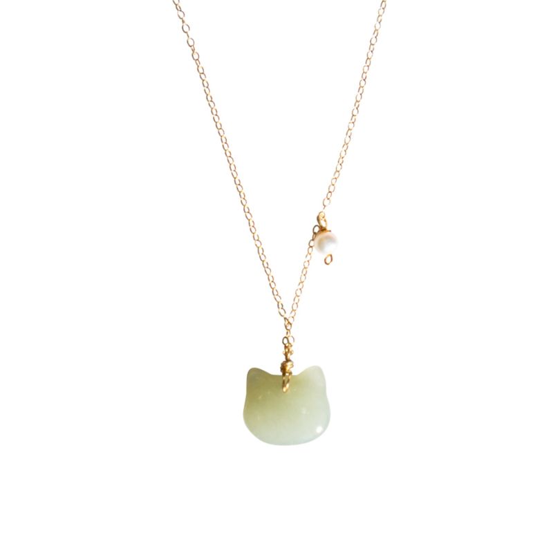 Choupette Cat Green Jade Pendant Necklace image