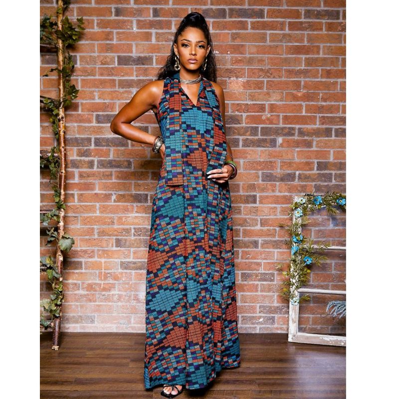 African Print Tinu Sleeveless Maxi Dress image