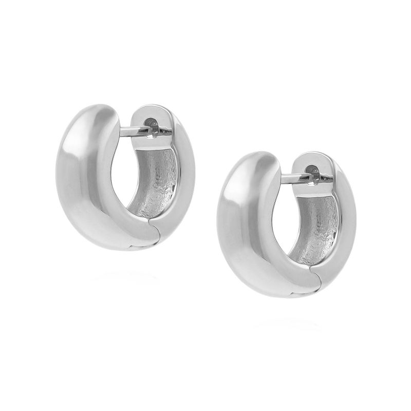 Silver Chunky Bold Huggie Hoop Earrings image