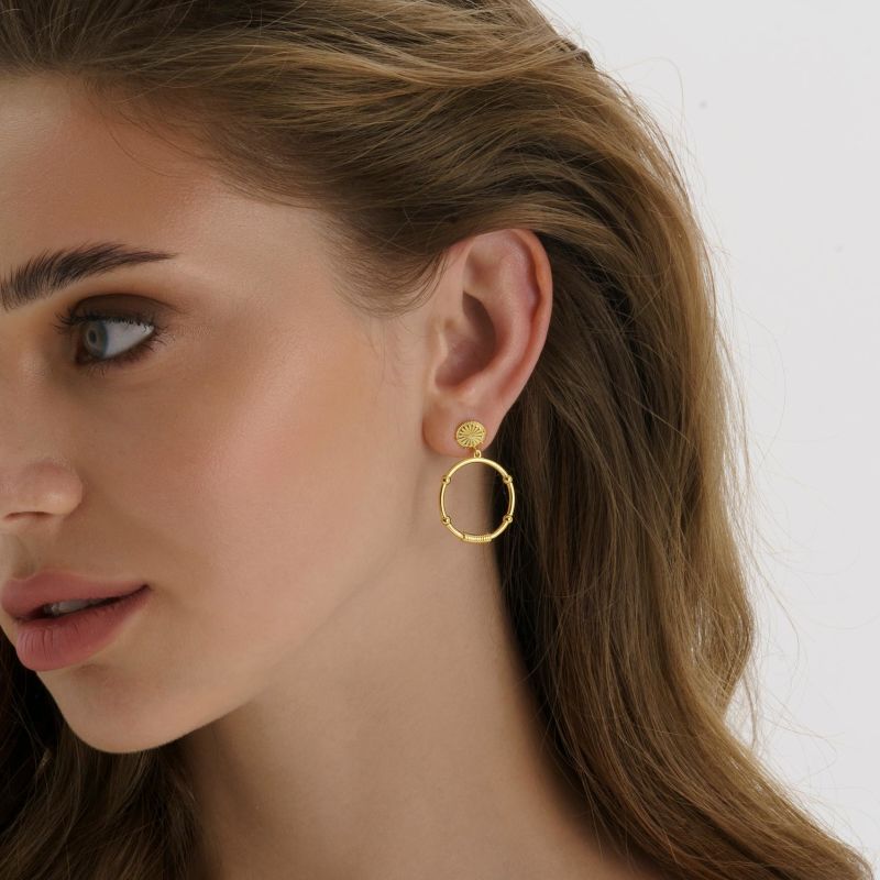 Chunky Gold Sunburst Drop Halo Stud Earrings image