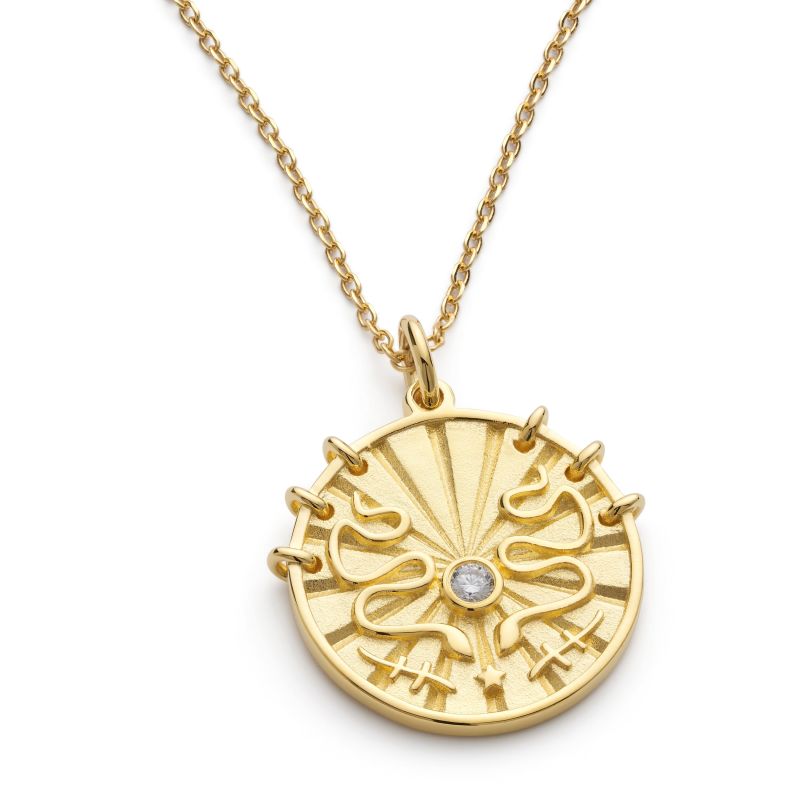 Chunky Gold Sunburst Snake Coin Necklace image