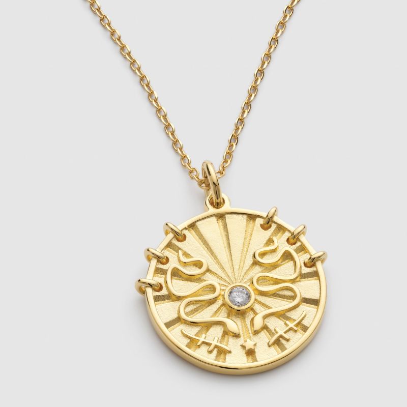 Chunky Gold Sunburst Snake Coin Necklace image