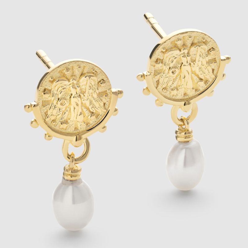 Chunky Pearl Gold Goddess Drop Earrings image