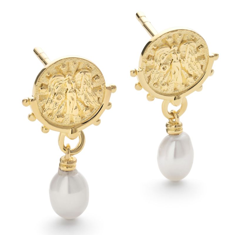 Chunky Pearl Gold Goddess Drop Earrings image