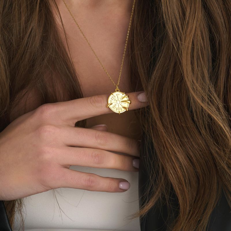 Chunky Viking Compass Gold Claw Medallion Coin Necklace image