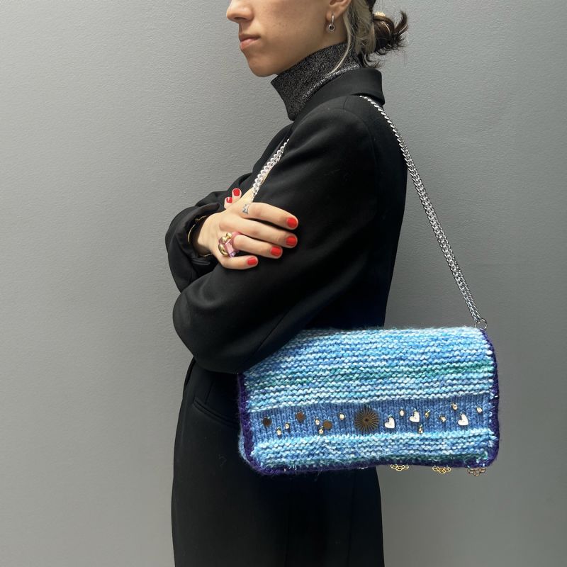 Cíes Hand Knitted Bag With Charms - Blue image