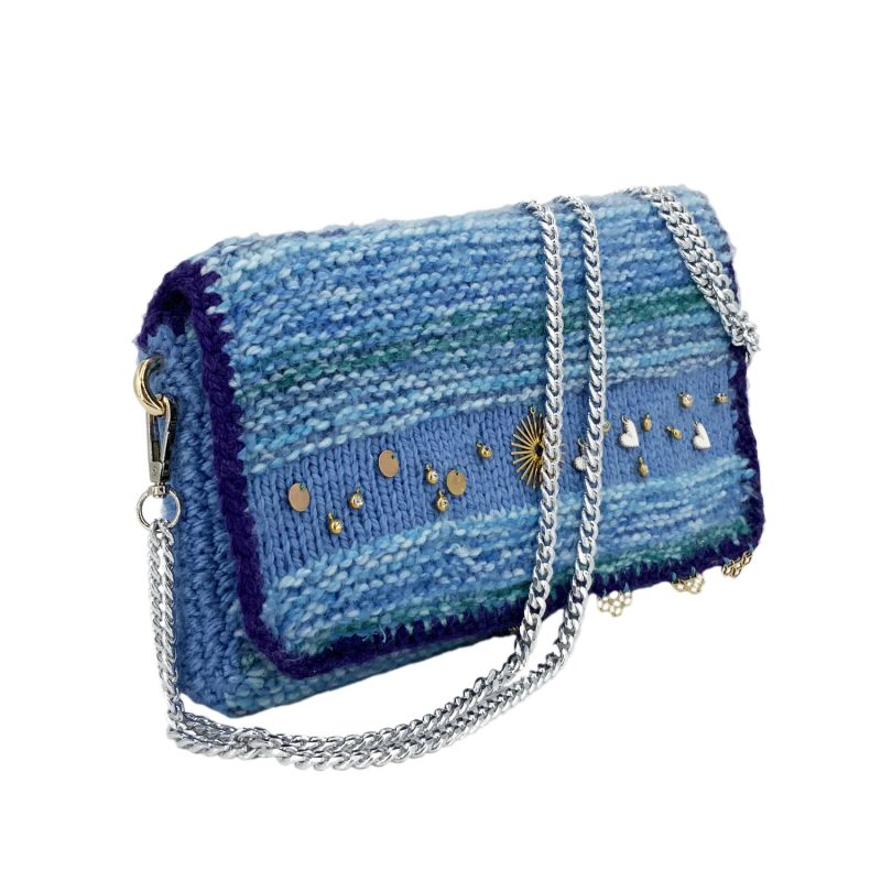 Cíes Hand Knitted Bag With Charms - Blue image