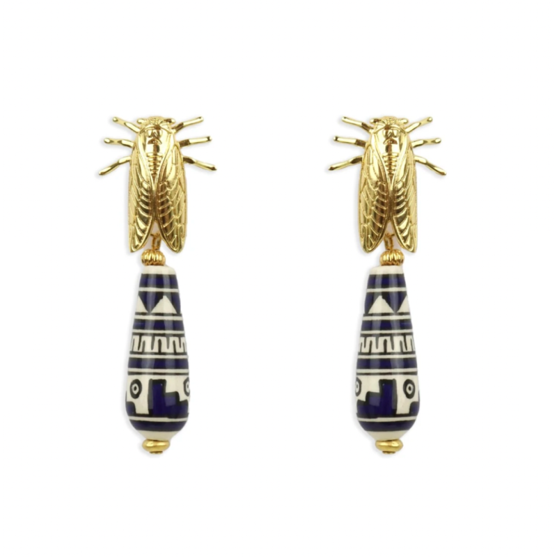 Cicada Blue Teardrop Gold Earrings image