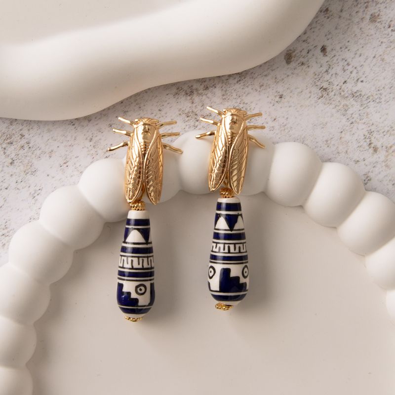 Cicada Blue Teardrop Gold Earrings image