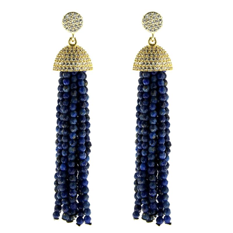 Sterling Silver Lapis Tassel Earrings in Yellow image