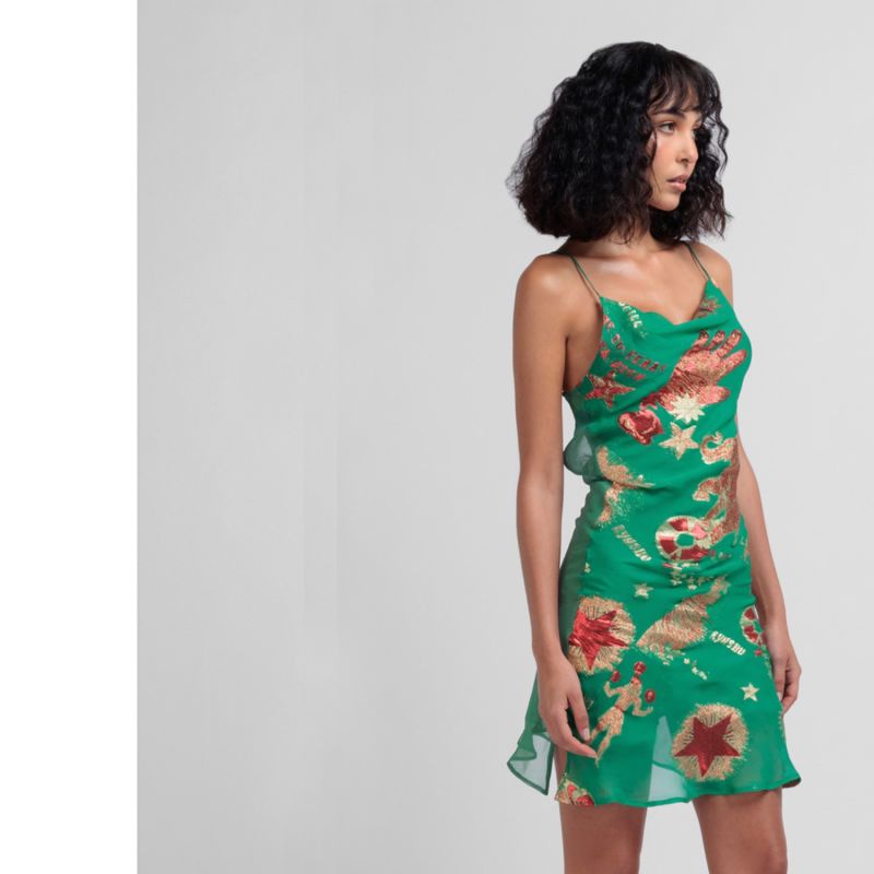 Circus Silk Slip Dress Green image