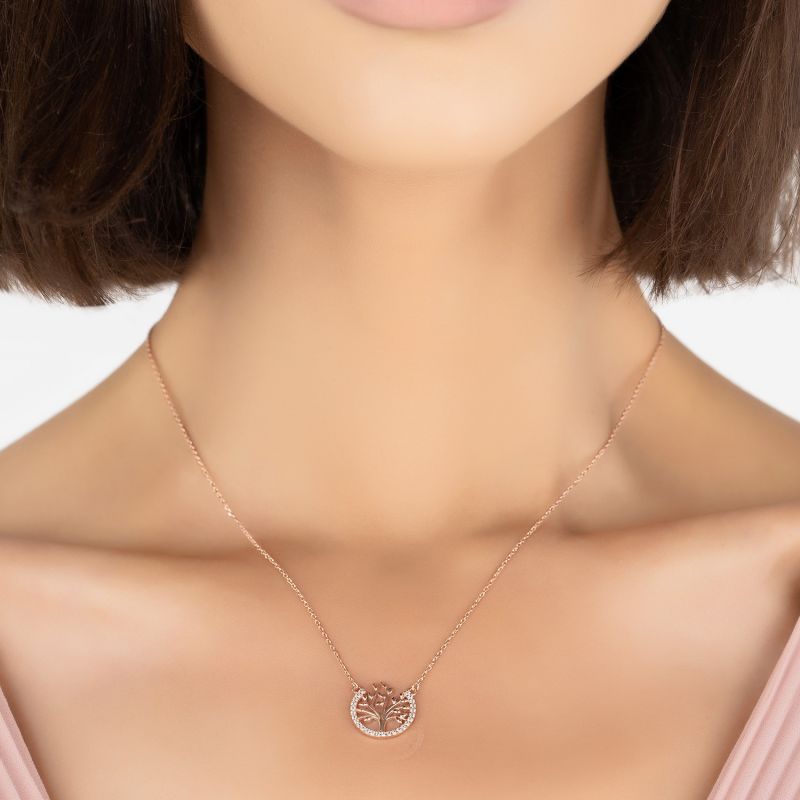 Tree Of Life Open Circle Necklace Rosegold image