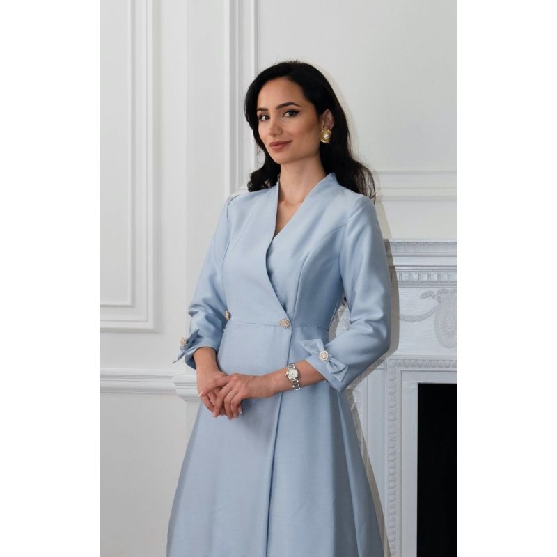 'Astor' 100% Wool & Silk Dress Coat In Blu image