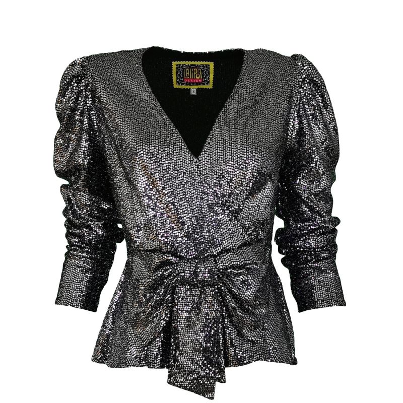 Dark Silver Sequin Blouse With Peplum Hem image