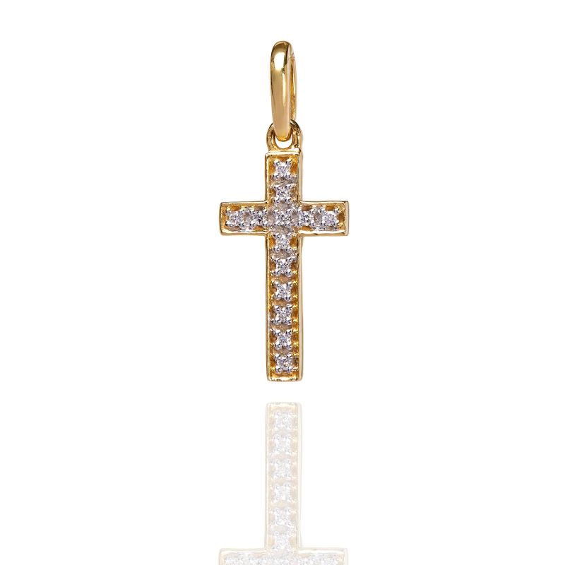 Diamond Studded My Cross Pendant Yellow Gold image