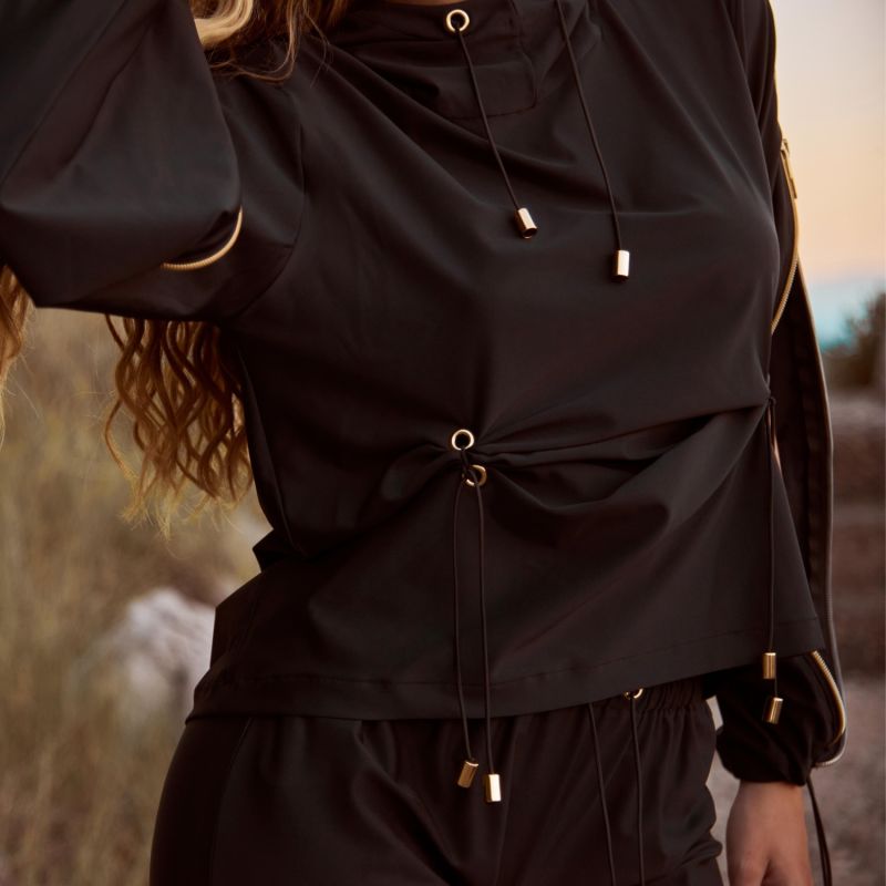 Elegant Tracksuit Hoodie With Golden Detail In Black image