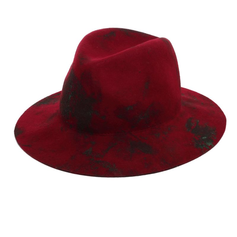 Red Felt Fedora Hat With Handmade Unique Texture image