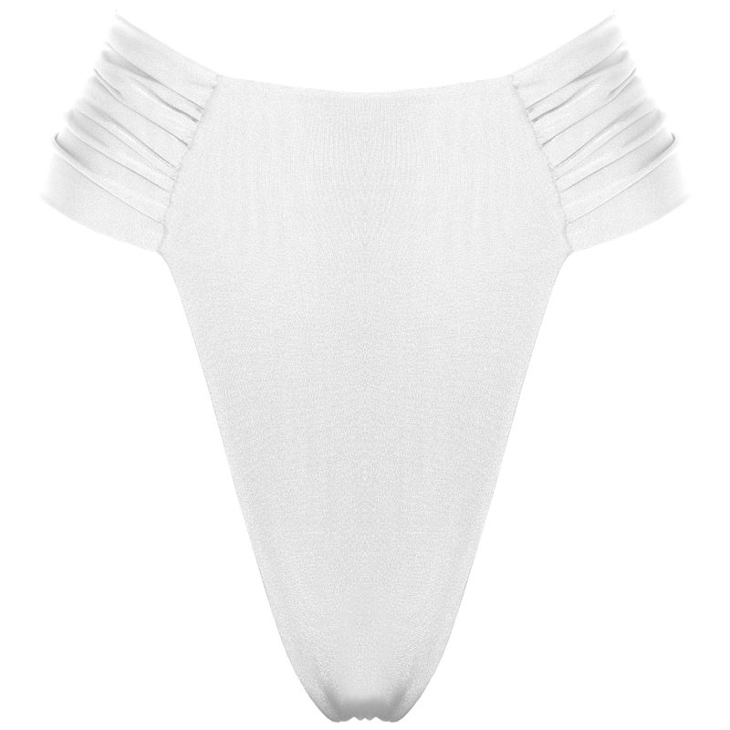 Clam High Waisted Side Draped Bikini Bottom In White image