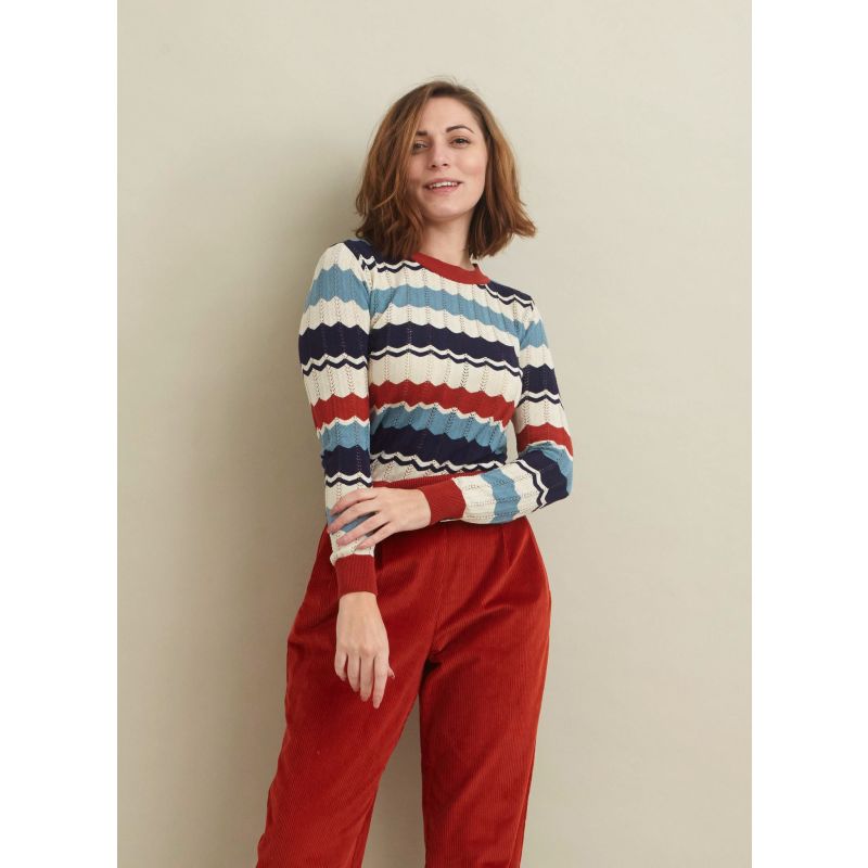 Clara - Blue Zigzag Knitted Top image