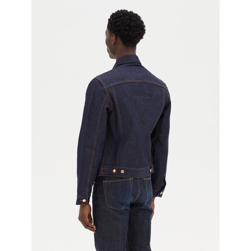 Mens Classic Denim Trucker Jacket In Raw Indigo Selvedge image