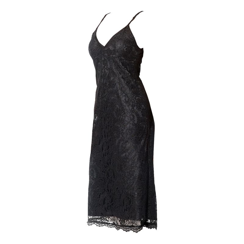 Classic Knee - Length Lace Dress On A Satin Base - Black image