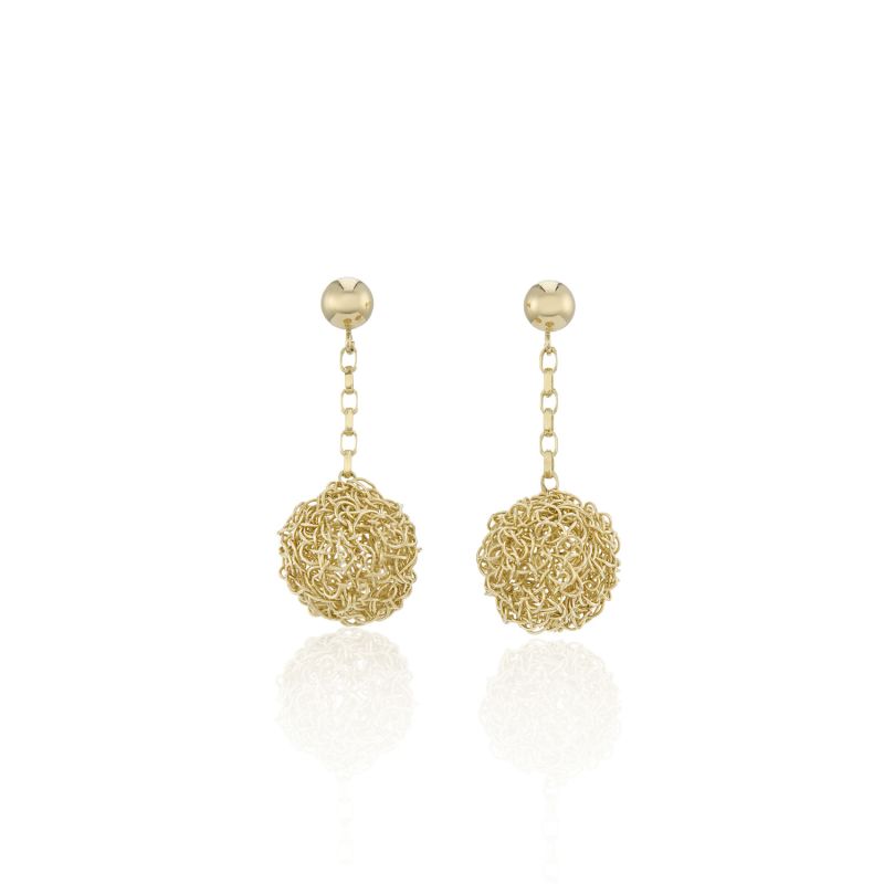 Classic Large Hand Crocheted Yellow Gold Round Dangle Earrings image