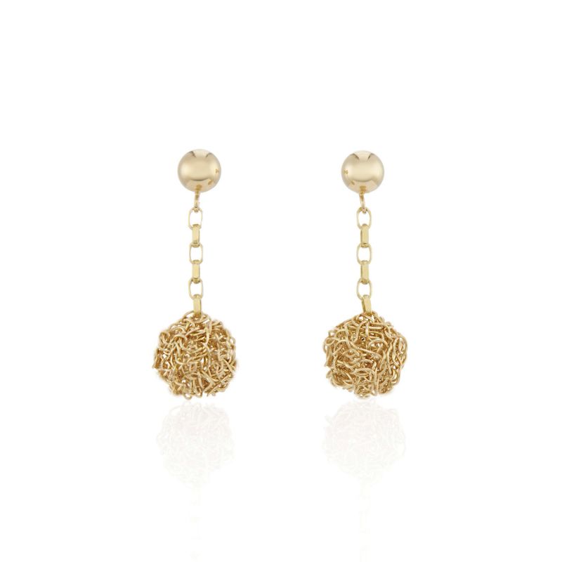 Classic Small Hand Crocheted Yellow Gold Round Earrings image