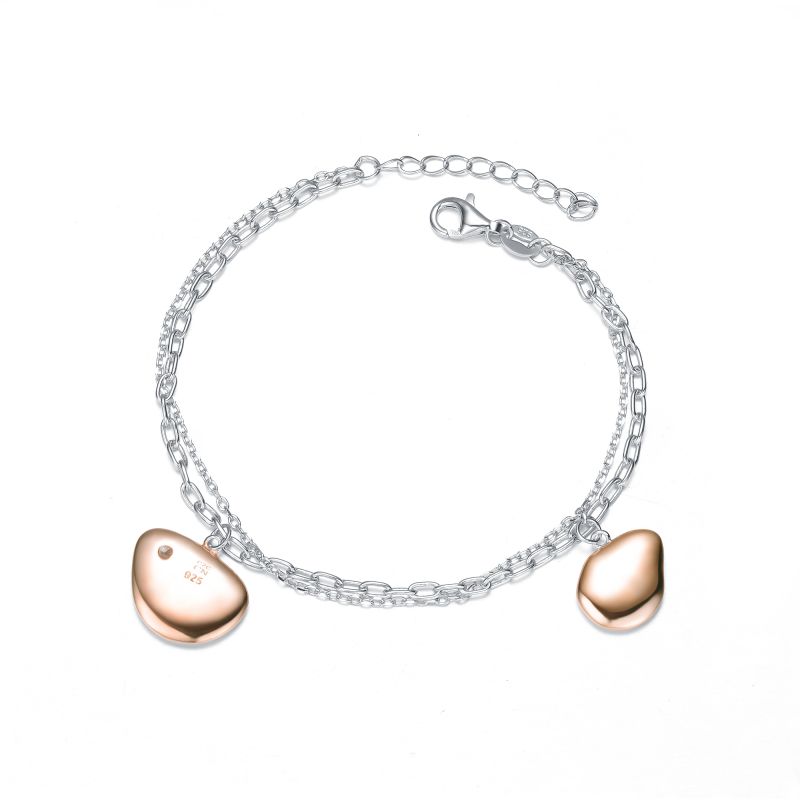 Classy Sterling Silver Rose Gold Plated Charms Link Bracelet