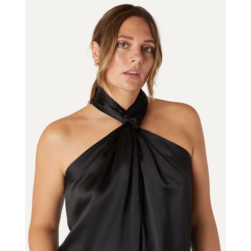 Claudia Twisted Neck Top - Black image