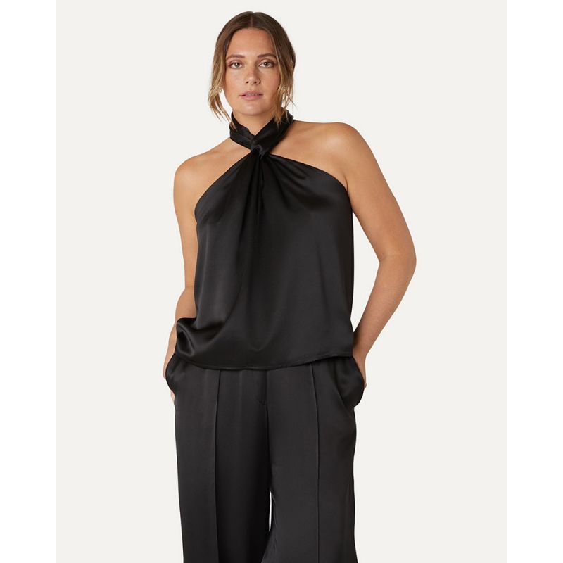 Claudia Twisted Neck Top - Black image