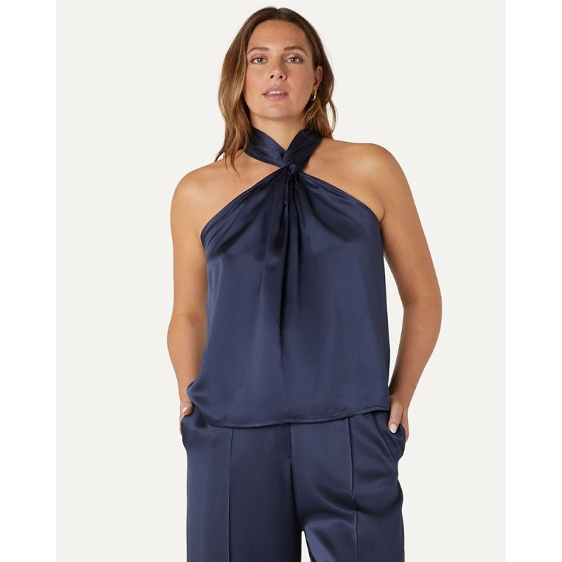 Claudia Twisted Neck Top - Sapphire image