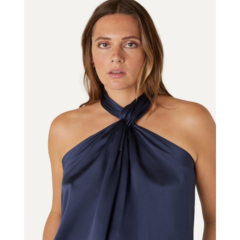 Claudia Twisted Neck Top - Sapphire image