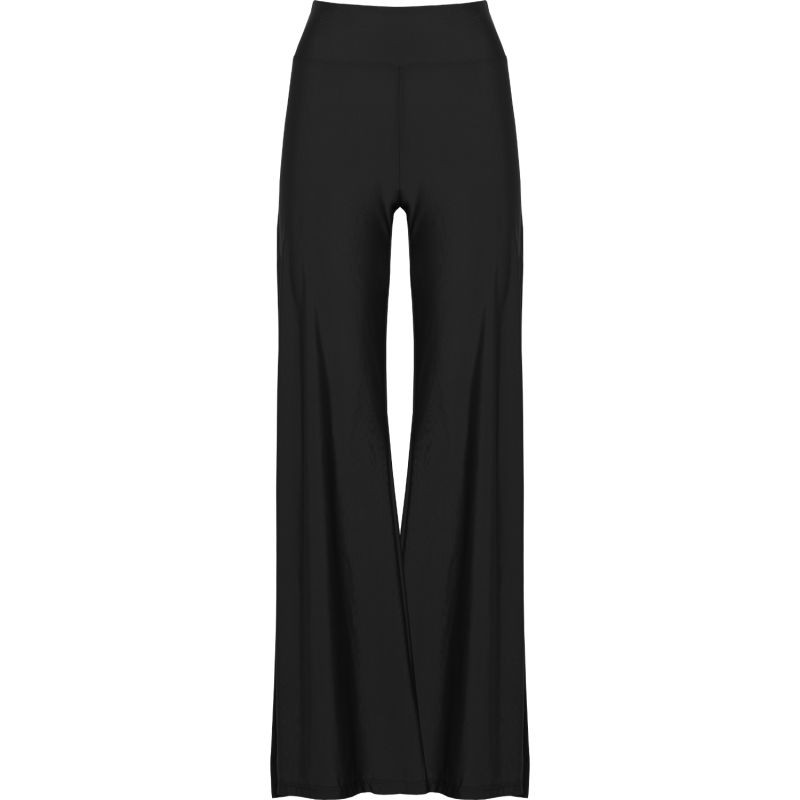 Cleo High Waisted Stretch Wide Leg Pants With Side Slit In Black image