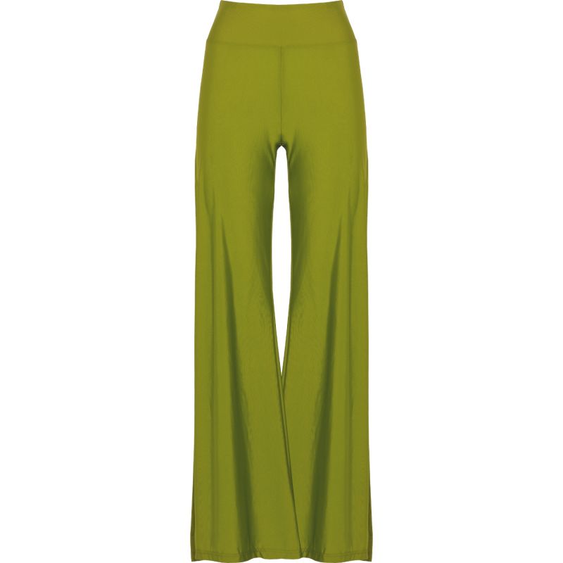 Cleo High Waisted Stretch Wide Leg Pants With Side Slit In Lime Green image