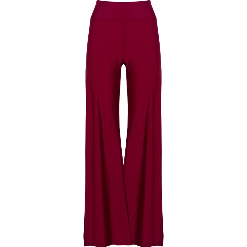 Cleo High Waisted Stretch Wide Leg Pants With Side Slit In Red image