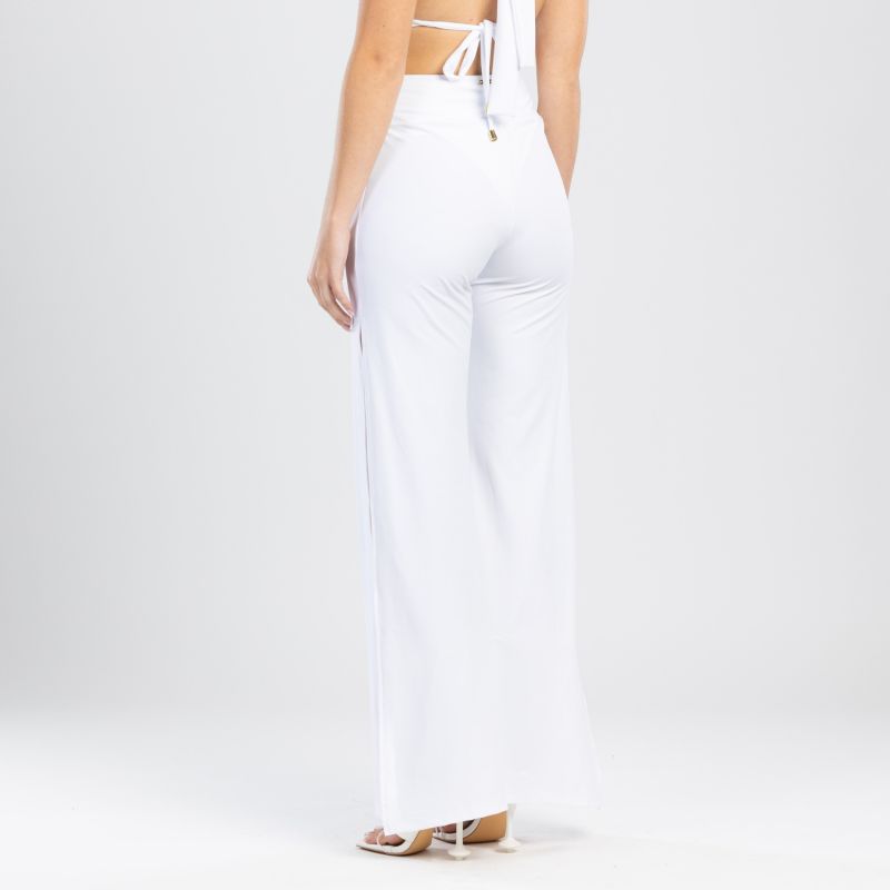 Cleo High Waisted Stretch Wide Leg Pants With Side Slit In White image