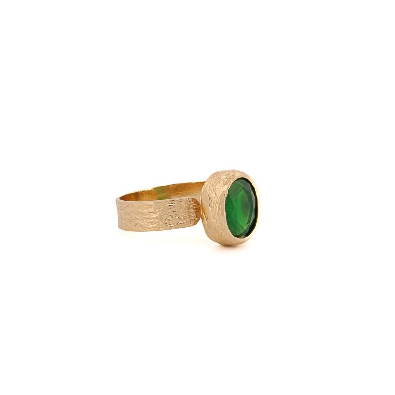 Cleopatra Gold And Green Jade Stone Adjustable Ring - Green image