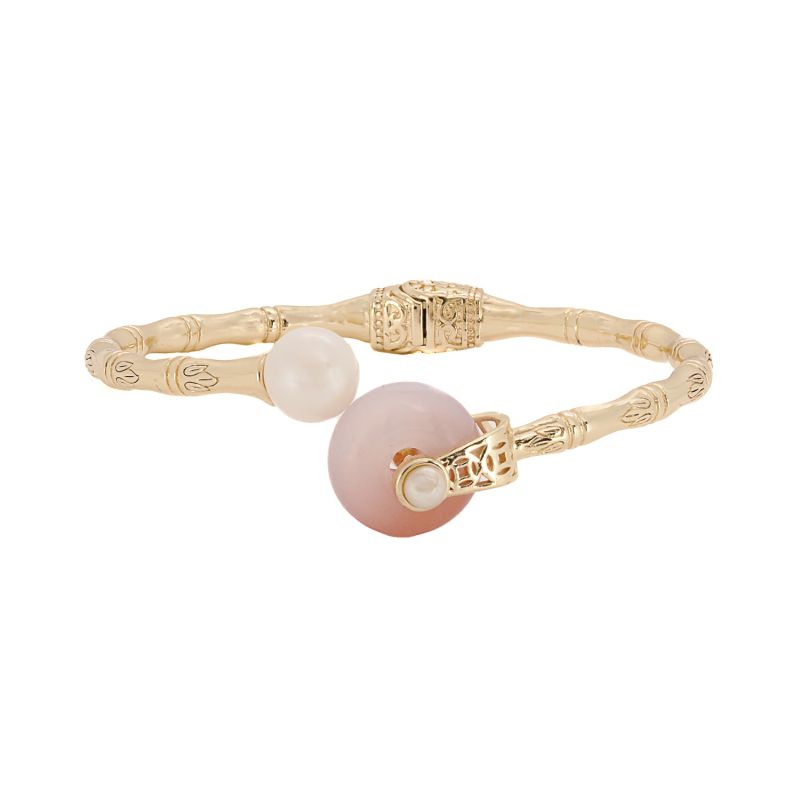 Cleopatra Quartz & Pearl Stone Gold Cuff Bracelet - Gold image