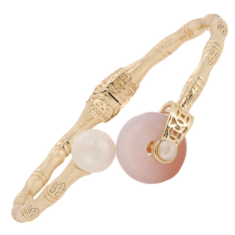 Cleopatra Quartz & Pearl Stone Gold Cuff Bracelet - Gold image