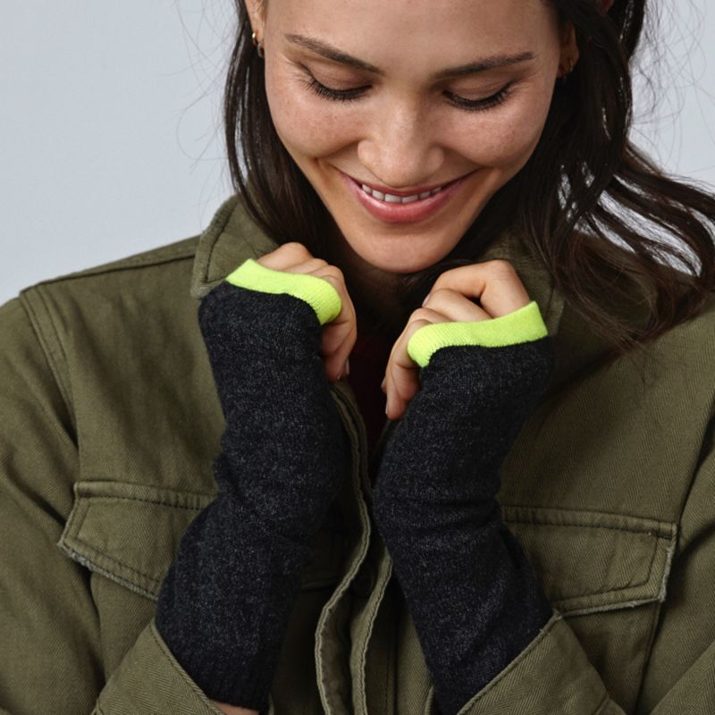 Cashmere Wrist Warmers Charcoal & Neon Yellow image