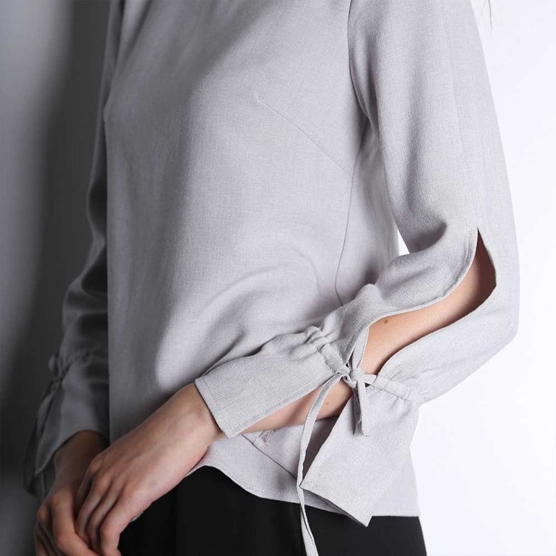 Iko Long Sleeved Blouse With Drawstring Detail In Silver City image