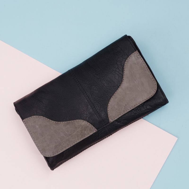 Clutch Handbag Black & Grey Leather VIDA VIDA Wolf & Badger