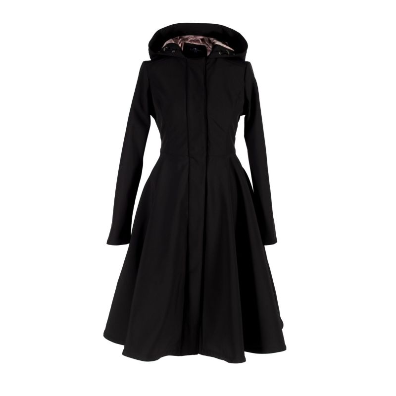 Fitted & Flared Black Waterproof Coat With Hood: Midnight Black image